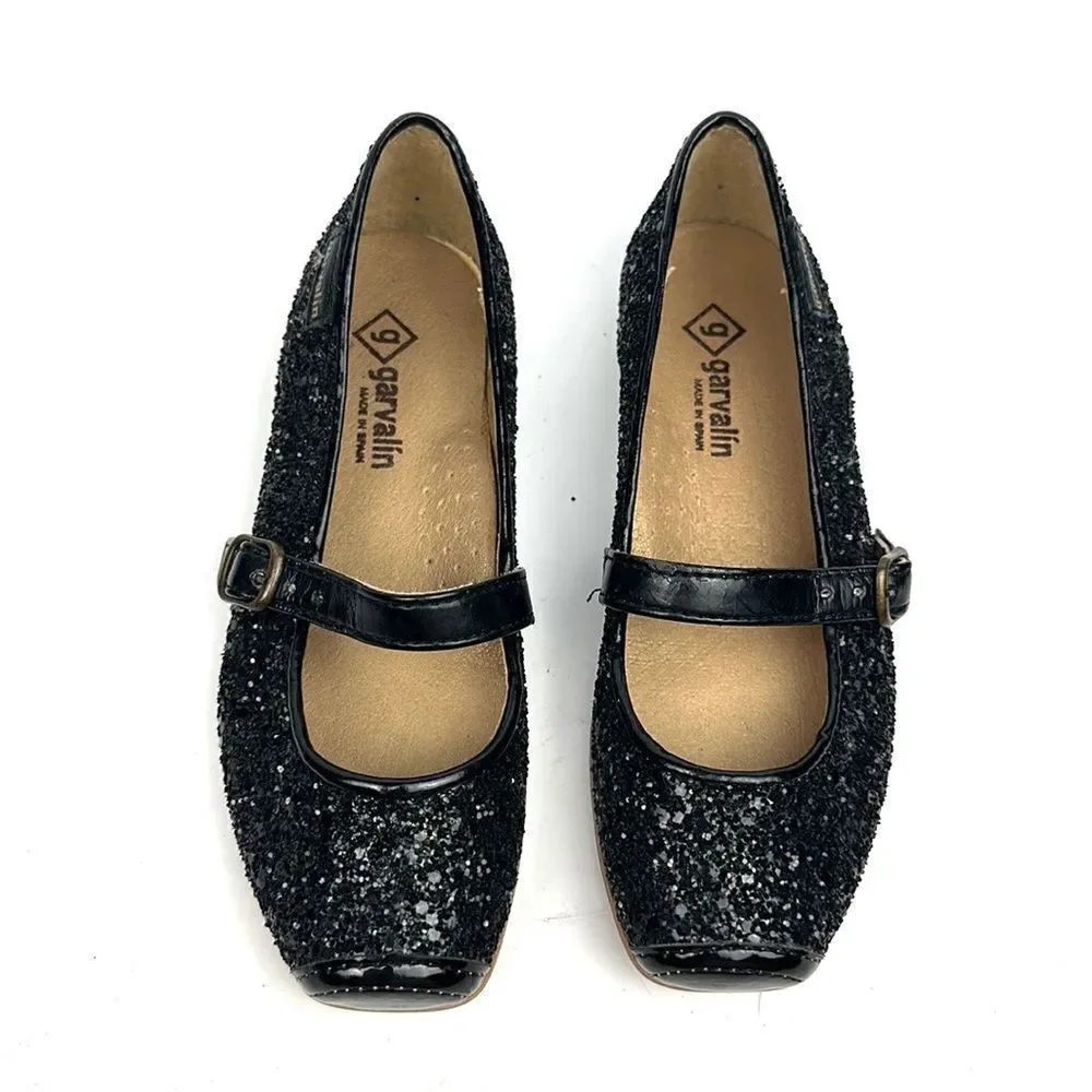New GARVALIN Spain Girls Sparkly Formal Flat Black Mary Jane Shoes EUR 30 US 13